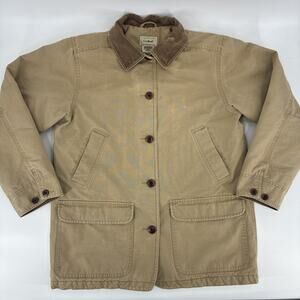 LL Bean Barn Coat Women Medium Brown Chore Jacket Canvas Quilted Corduroy